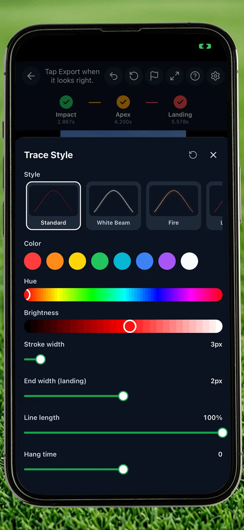 Trace styles — Golf Ball Tracer app screenshot