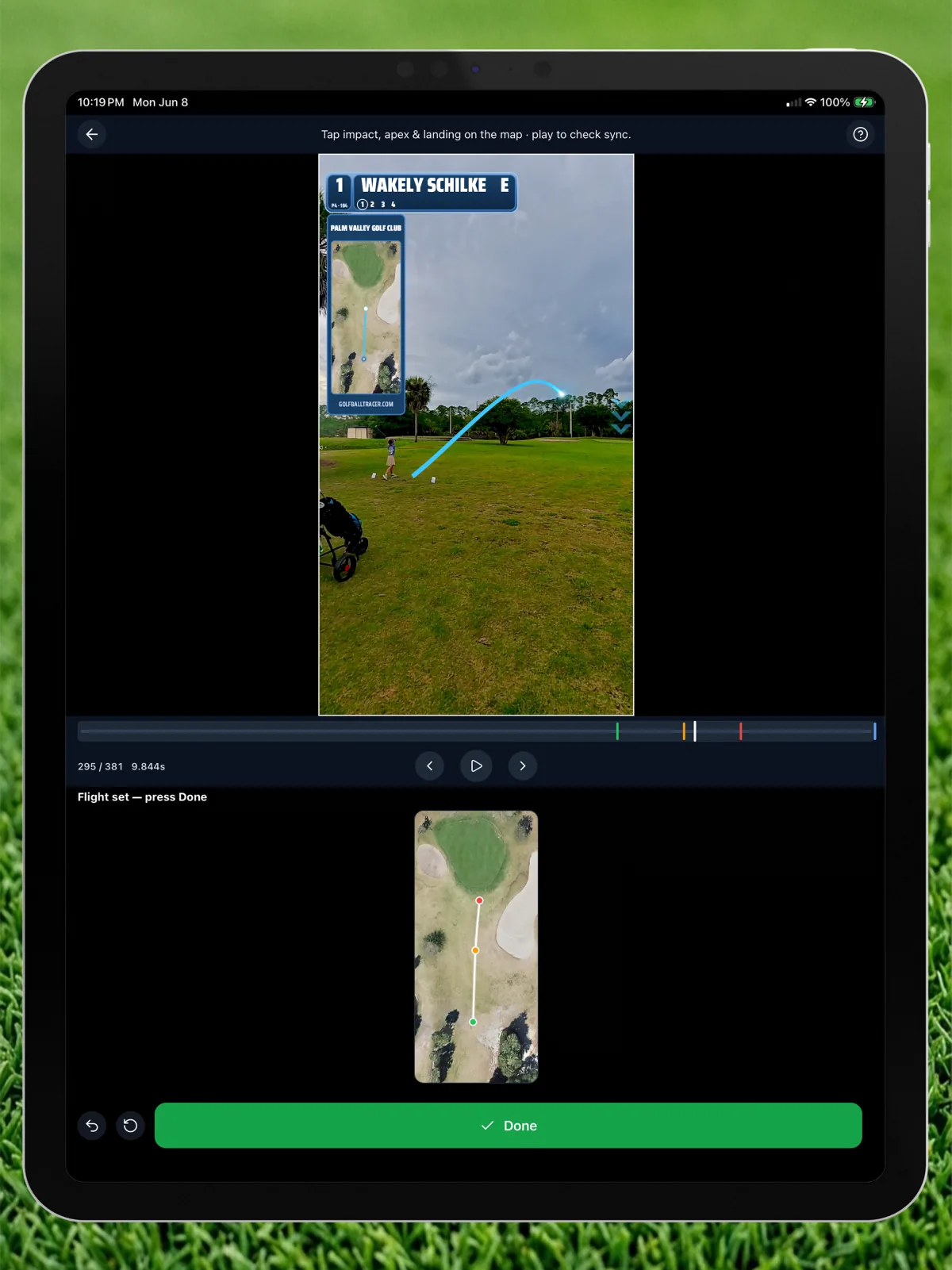 Course map flight on iPad — Golf Ball Tracer app screenshot