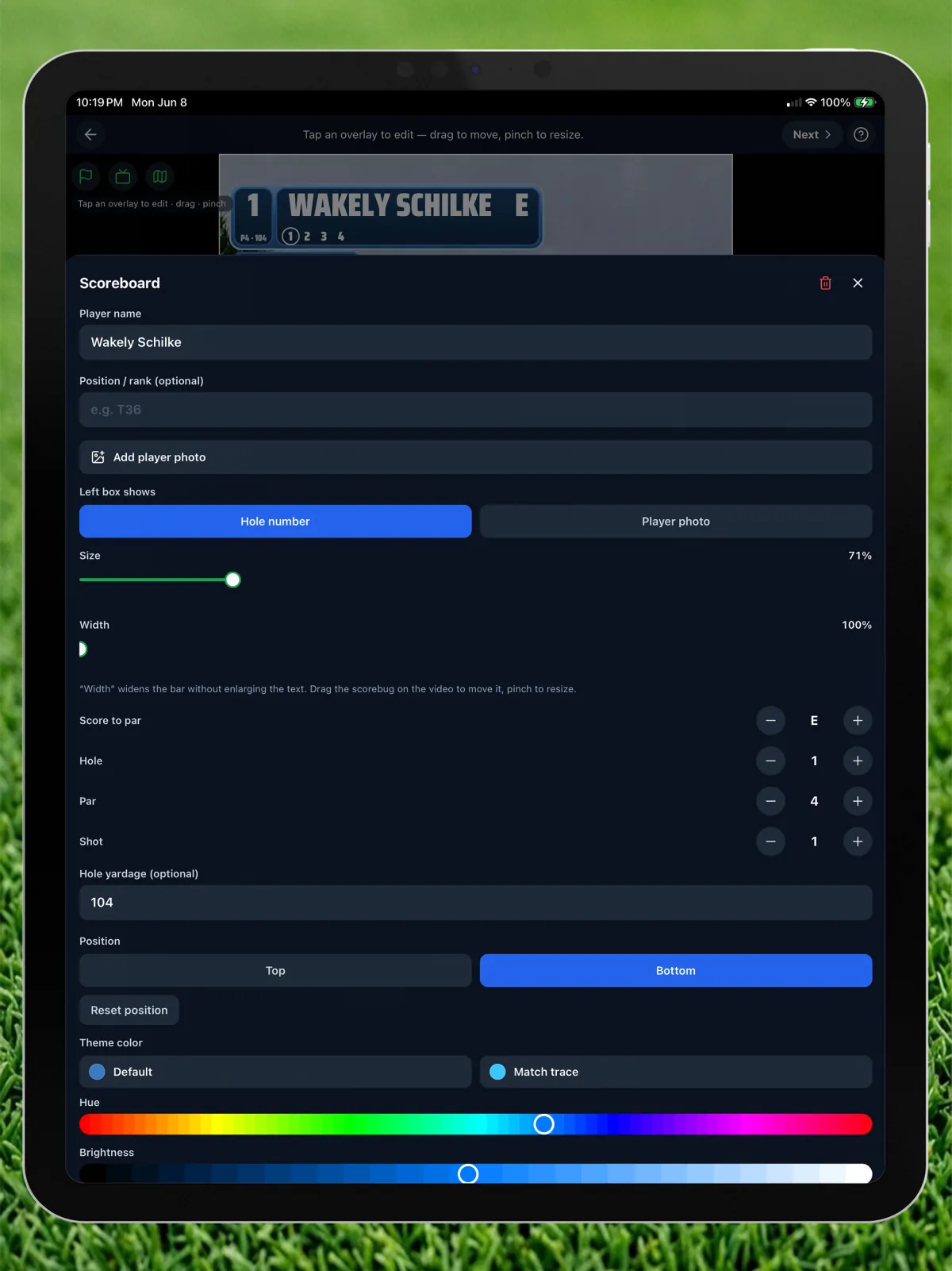 Scoreboard on iPad — Golf Ball Tracer app screenshot
