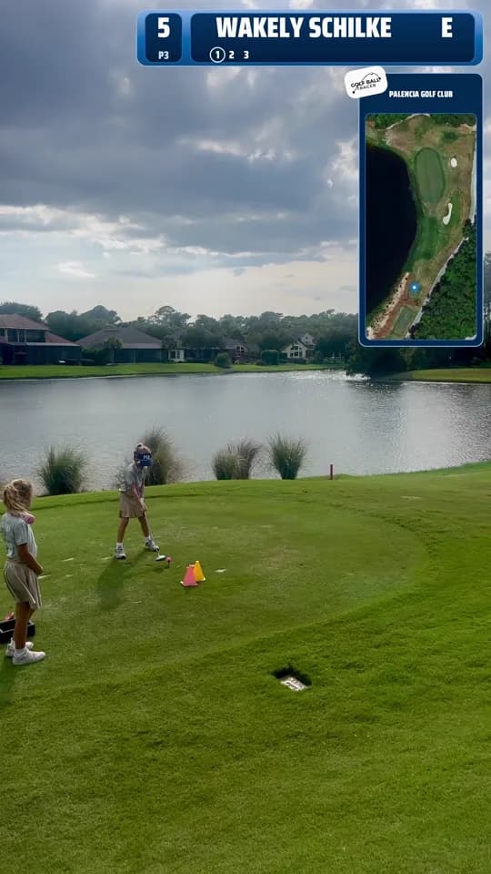 Traced golf shot framed at 9:16